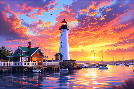 Coastal Lighthouse Sunset - 1,000 Piece Jigsaw Puzzle - Jigsaw Art Store