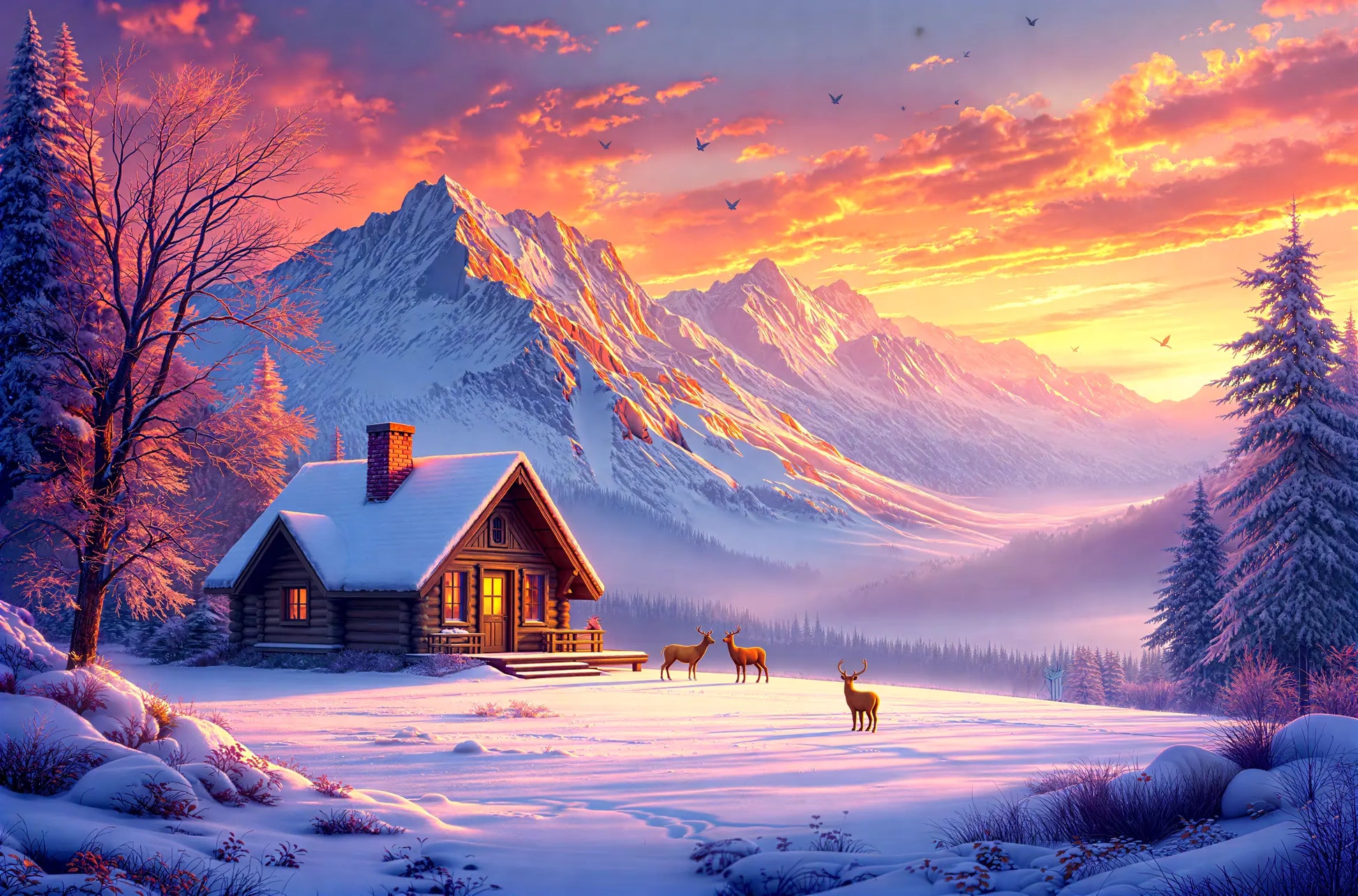 Winter Retreat at Sunset Jigsaw Puzzle 1,000 Pieces - Jigsaw Art Store
