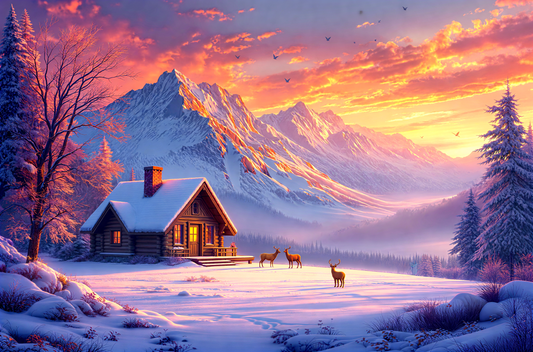 Winter Retreat at Sunset Jigsaw Puzzle 1,000 Pieces
